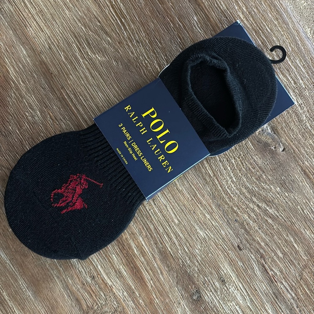 Polo Ralph Lauren dress liners / no show socks black - socks size 10-13 NEW